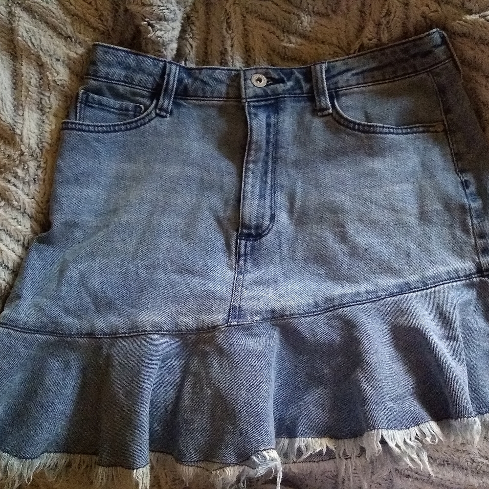 Distressed Denim Mini Skirt